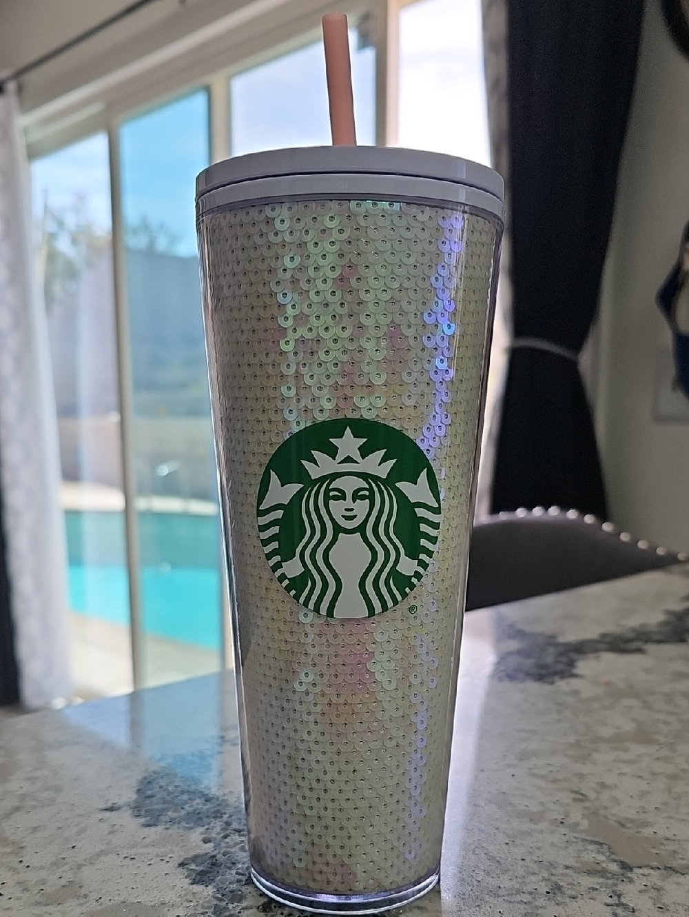 Starbucks Iridescent Sequin Tumbler with Pink Straw